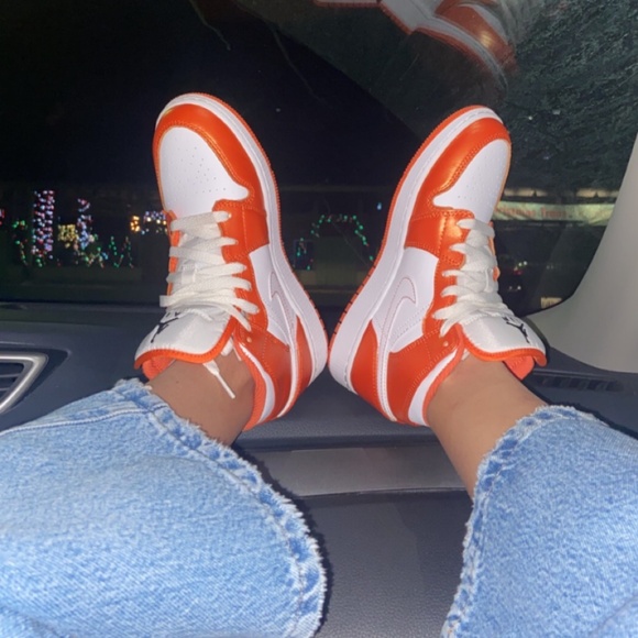 Jordan Women's Orange and White Sneakers - Picture 1 of 2